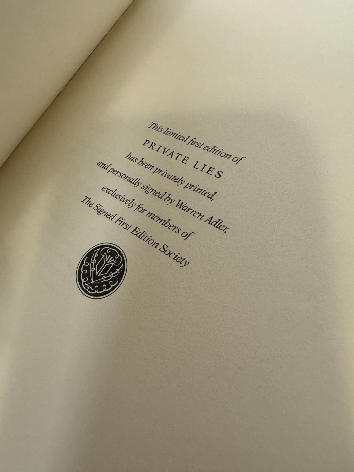 Private Lies signed Warren Adler Franklin Library edition – photo 4