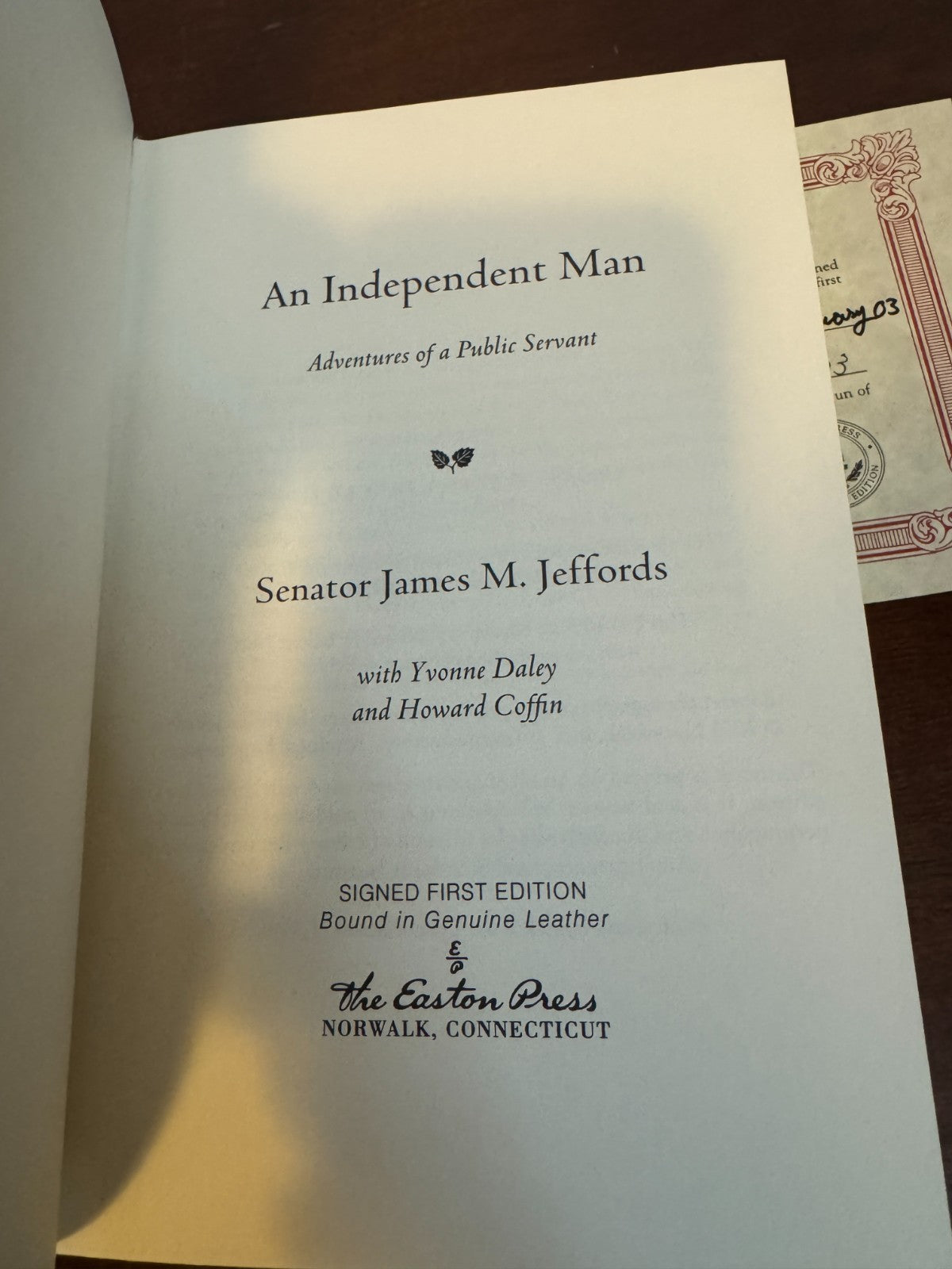 An Independent Man signed Jim Jeffords Easton Press – photo 6