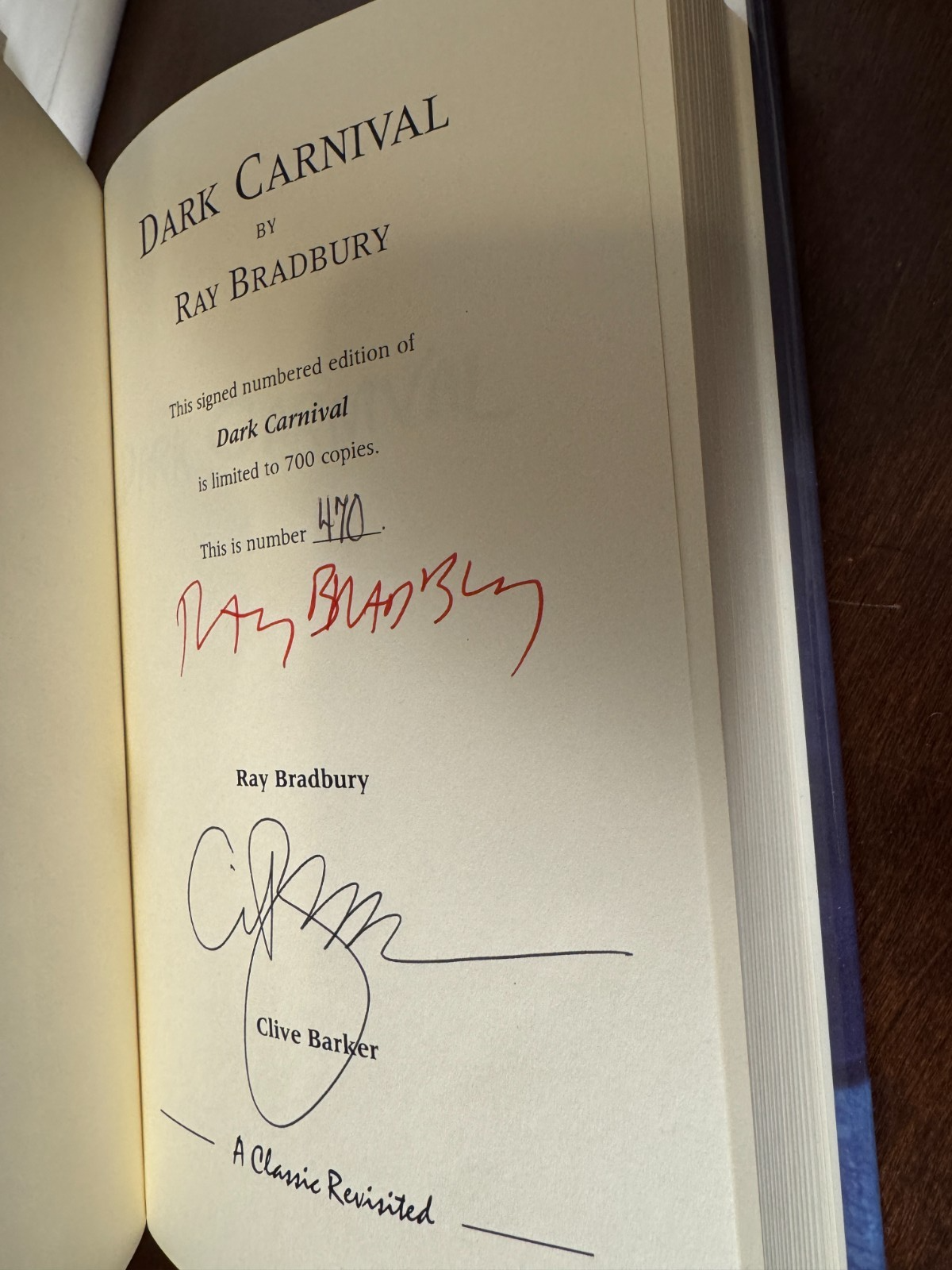 Dark Carnival signed by Ray Bradbury and Clive Barker – photo 8