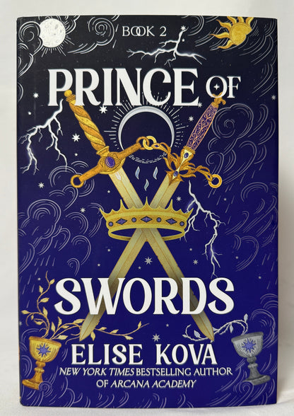 Cover of Prince of Swords (Arcana Academy, Book 2) by Elise Kova, First Edition Hardcover with Sprayed Edges